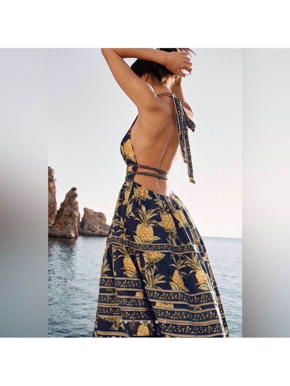FARM Rio Navy Blue Pineapple Halter Midi Dress - Picture 4 of 8